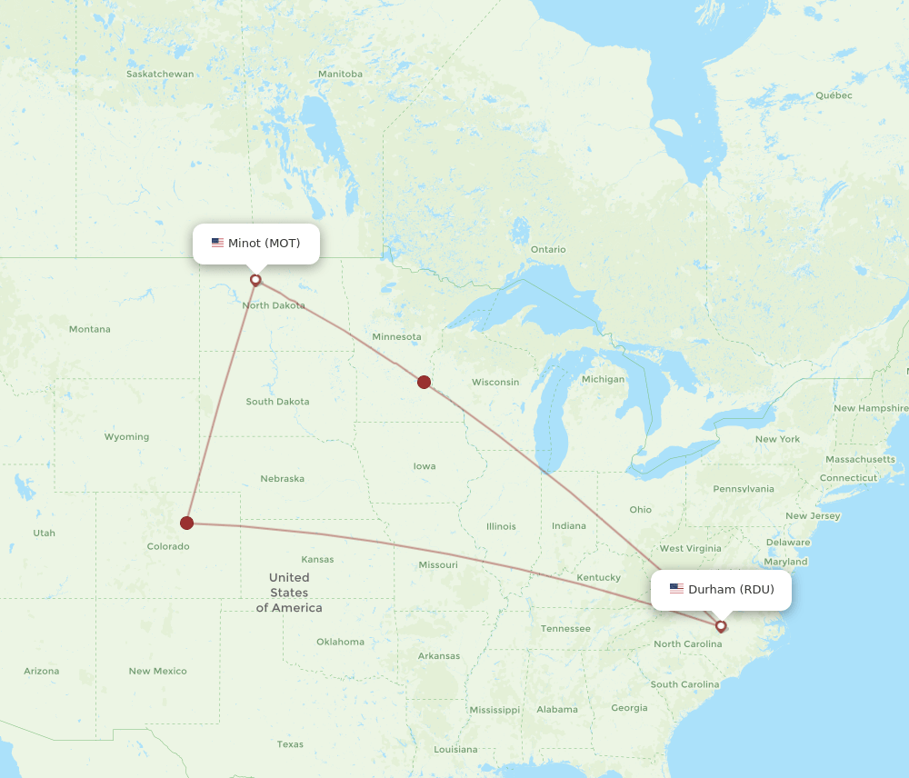 RDU to MOT flights and routes map