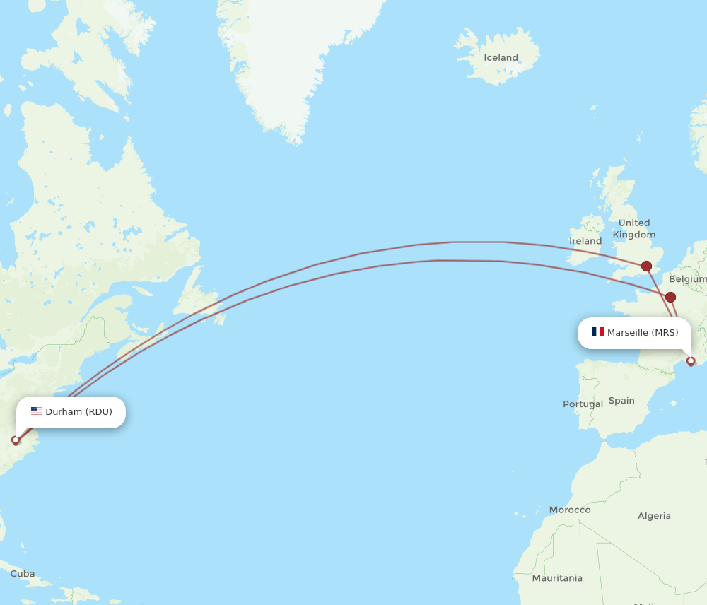 RDU to MRS flights and routes map