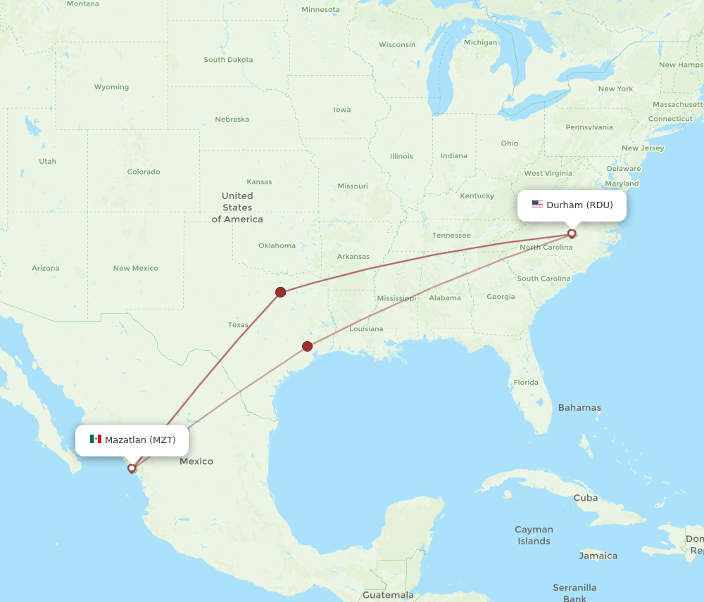 RDU to MZT flights and routes map