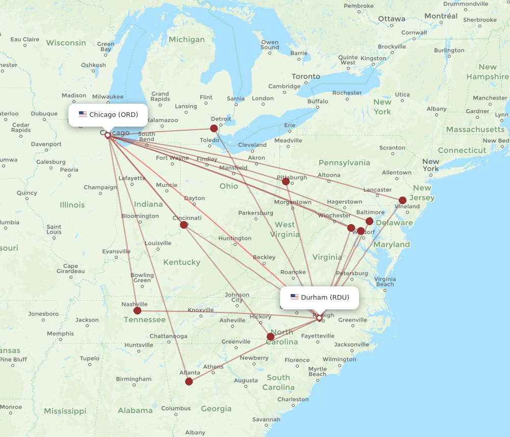 RDU-ORD flight routes