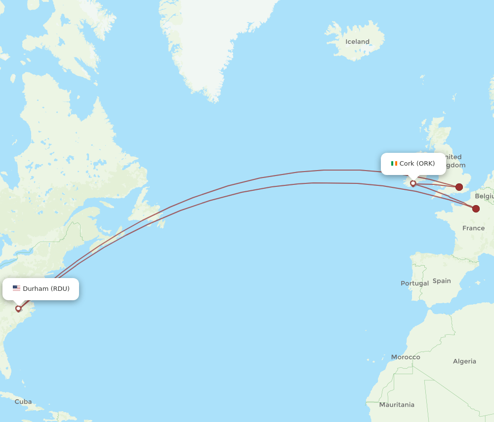 RDU-ORK flight routes