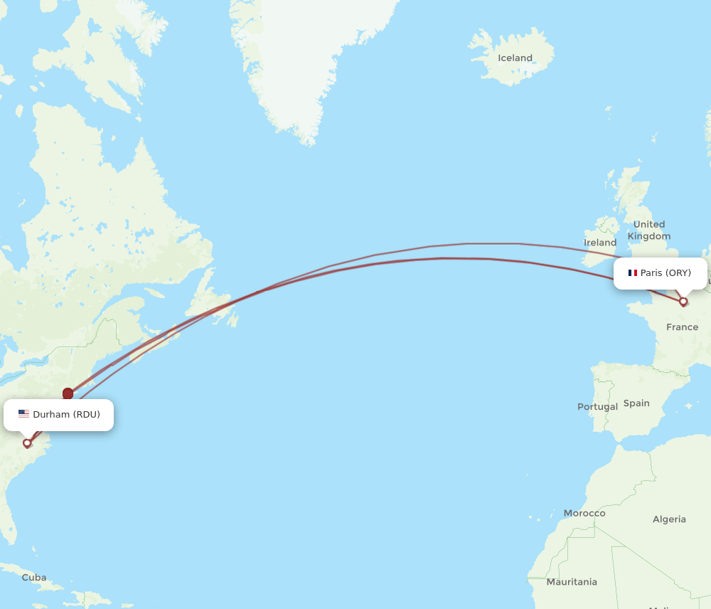 RDU to ORY flights and routes map