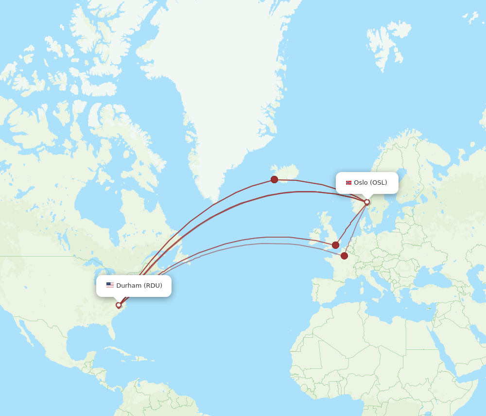 RDU-OSL flight routes