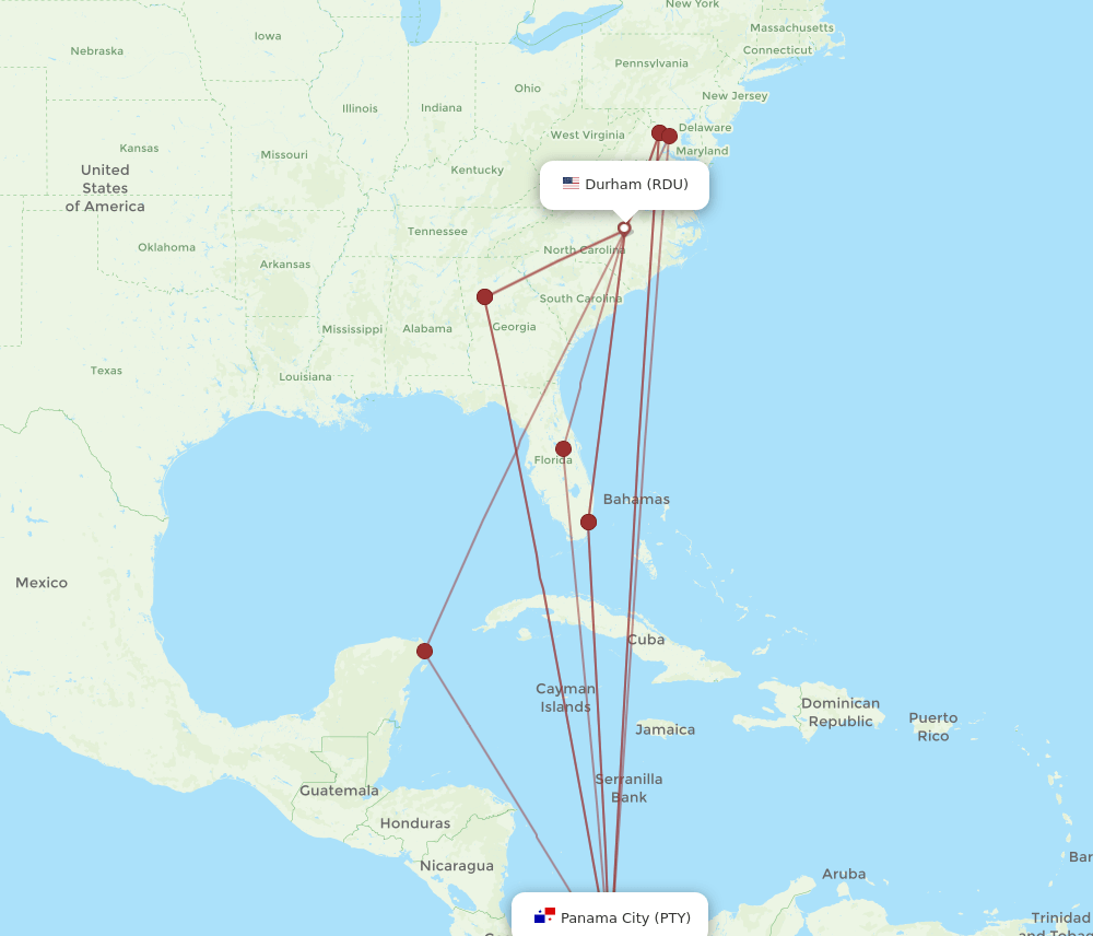 RDU to PTY flights and routes map
