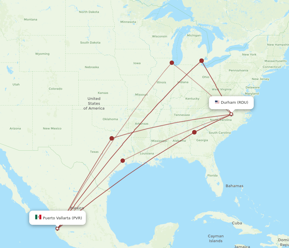 RDU to PVR flights and routes map