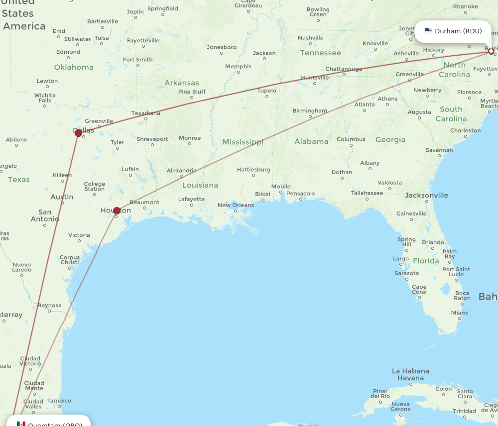 RDU-QRO flight routes