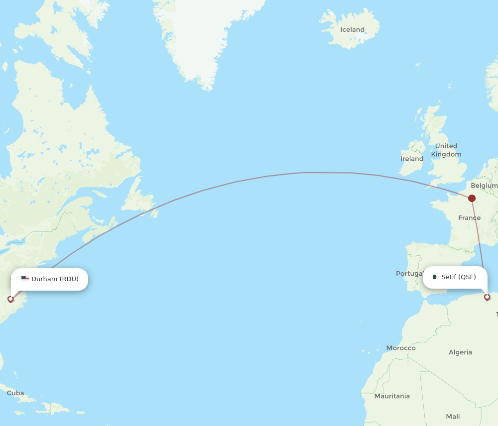 Setif - Raleigh/Durham route map and flight paths