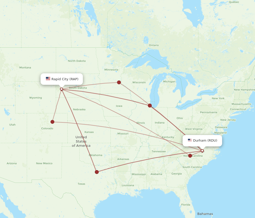 RDU-RAP flight routes