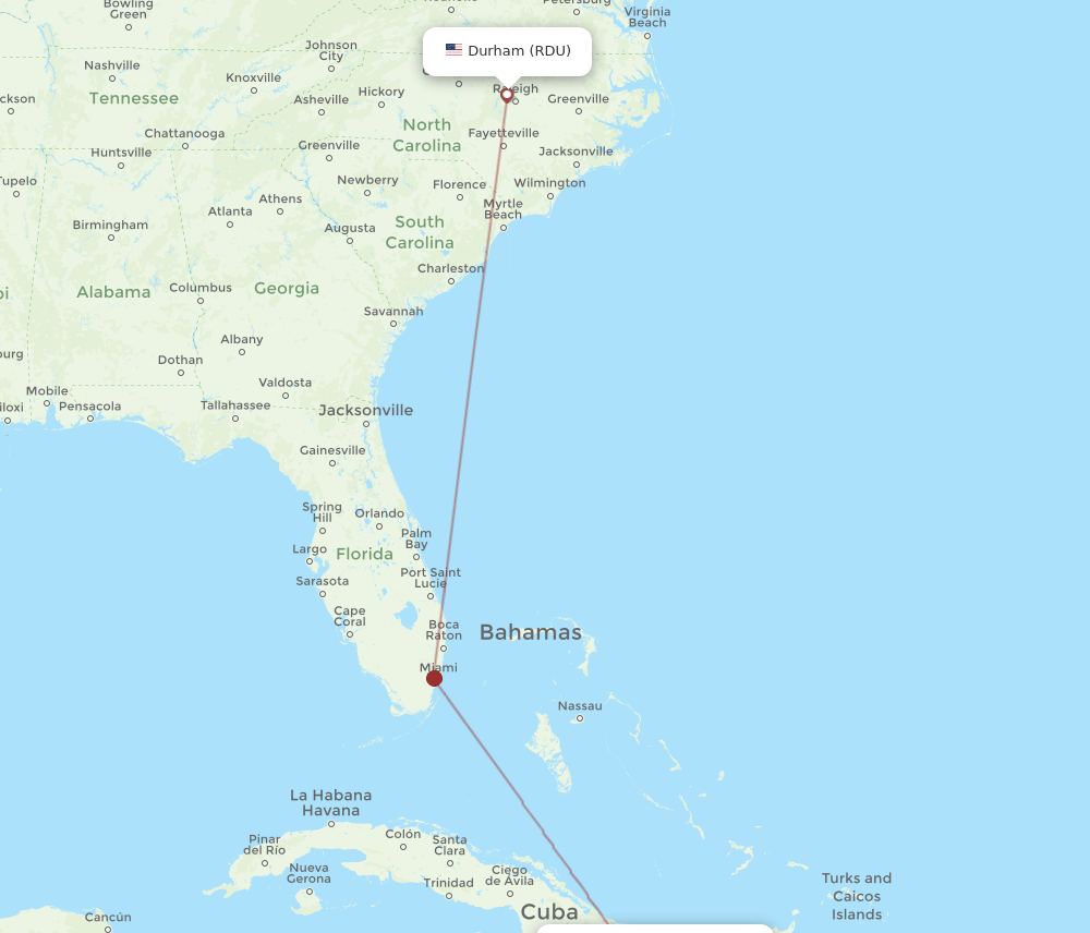 Santiago - Raleigh/Durham route map and flight paths