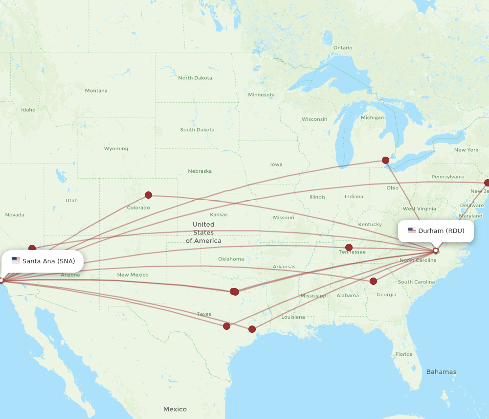 RDU-SNA flight routes