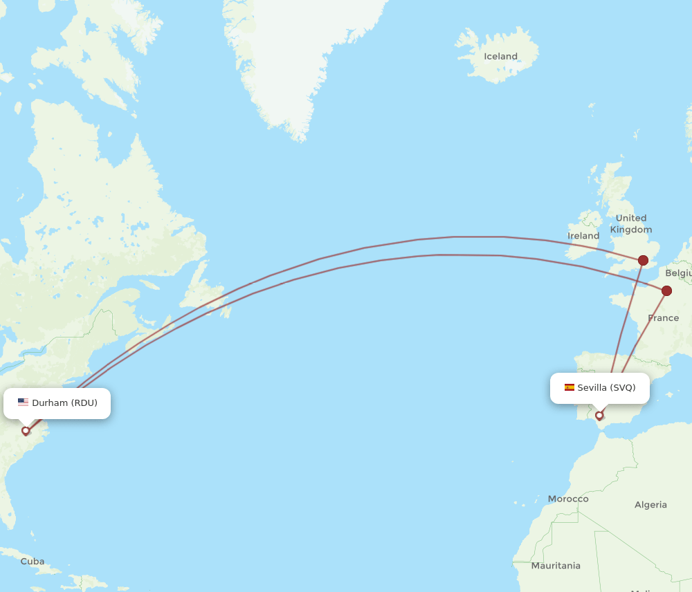 RDU to SVQ flights and routes map
