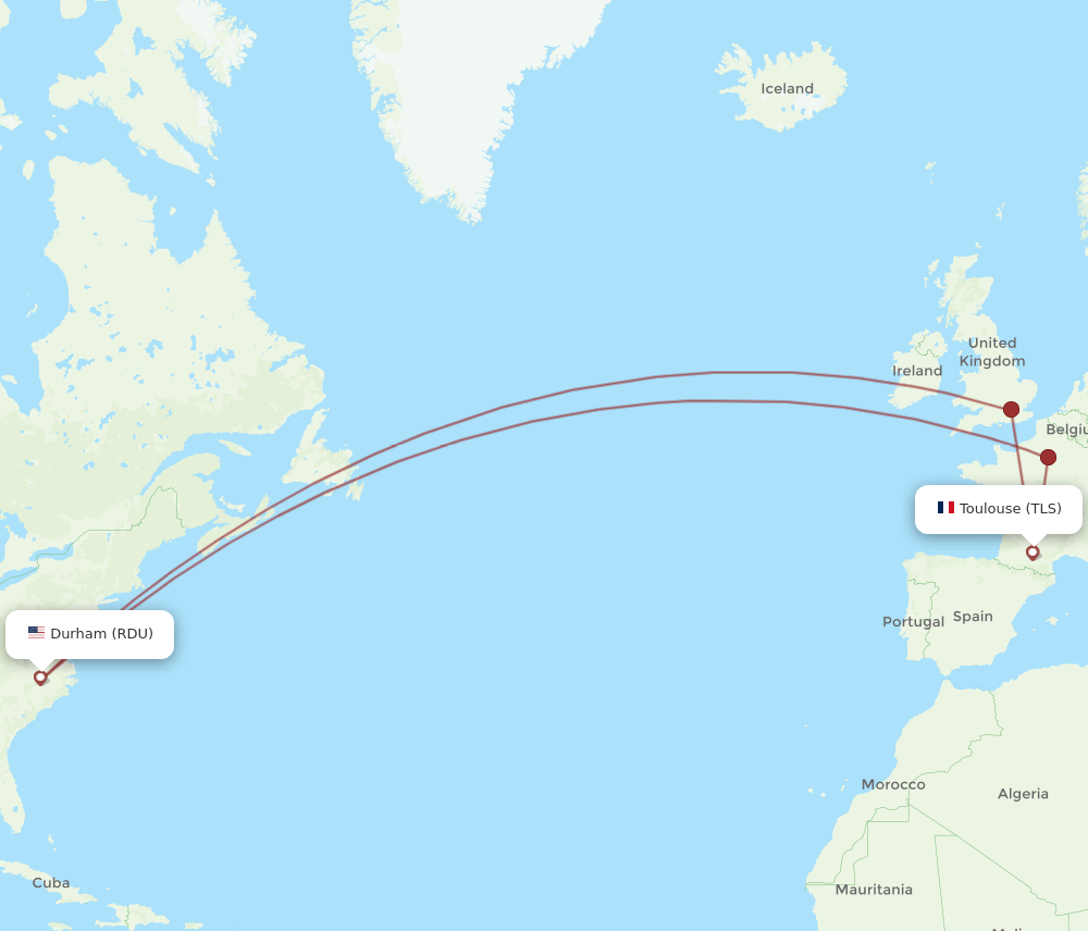 RDU to TLS flights and routes map