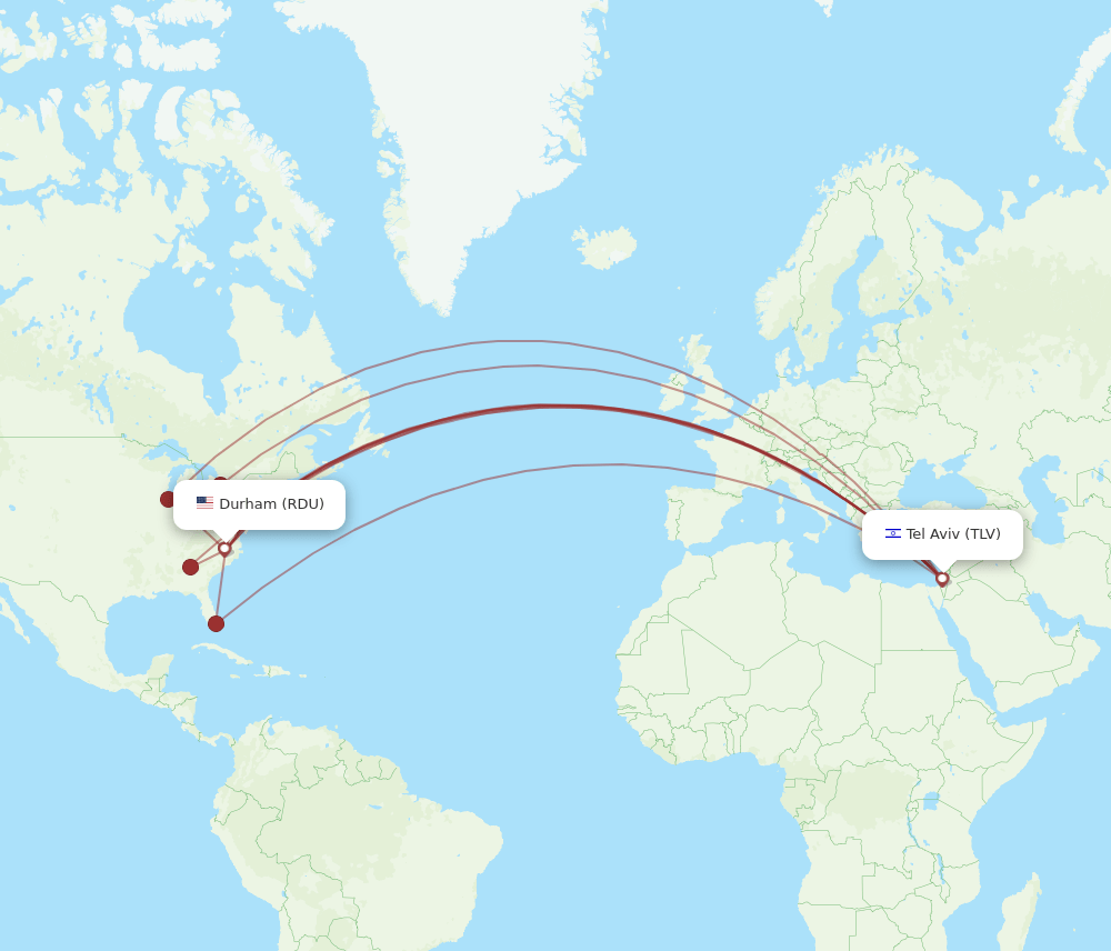 RDU-TLV flight routes
