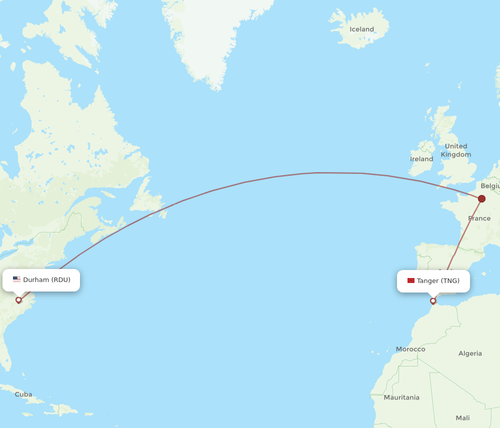 RDU to TNG flights and routes map