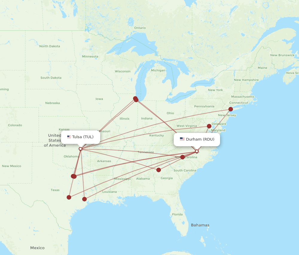 RDU-TUL flight routes