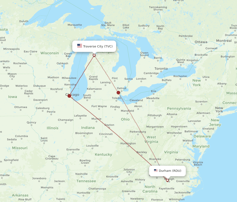RDU-TVC flight routes
