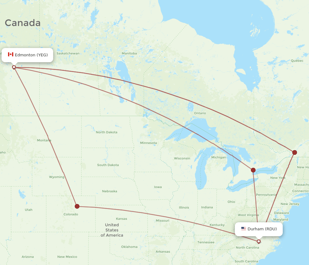 RDU-YEG flight routes