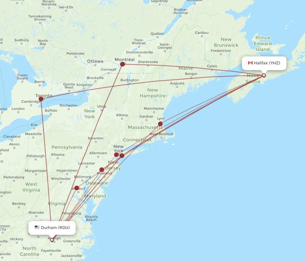 RDU-YHZ flight routes