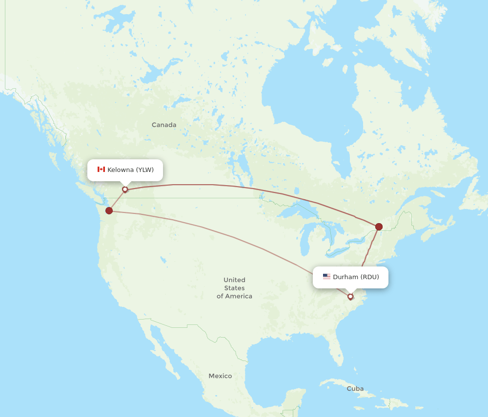 RDU-YLW flight routes