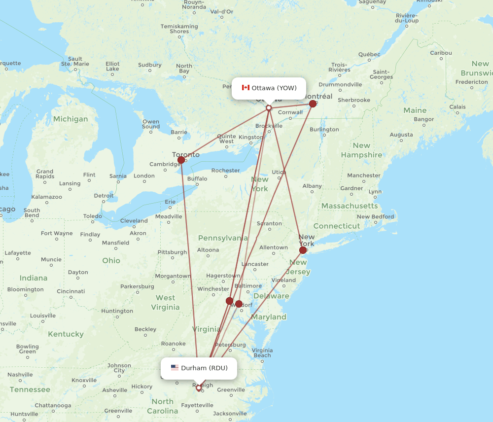 RDU-YOW flight routes