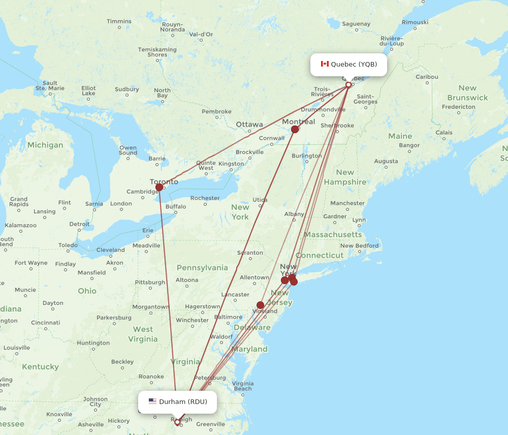 RDU-YQB flight routes