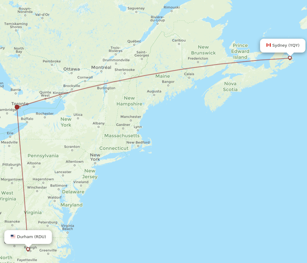 RDU-YQY flight routes