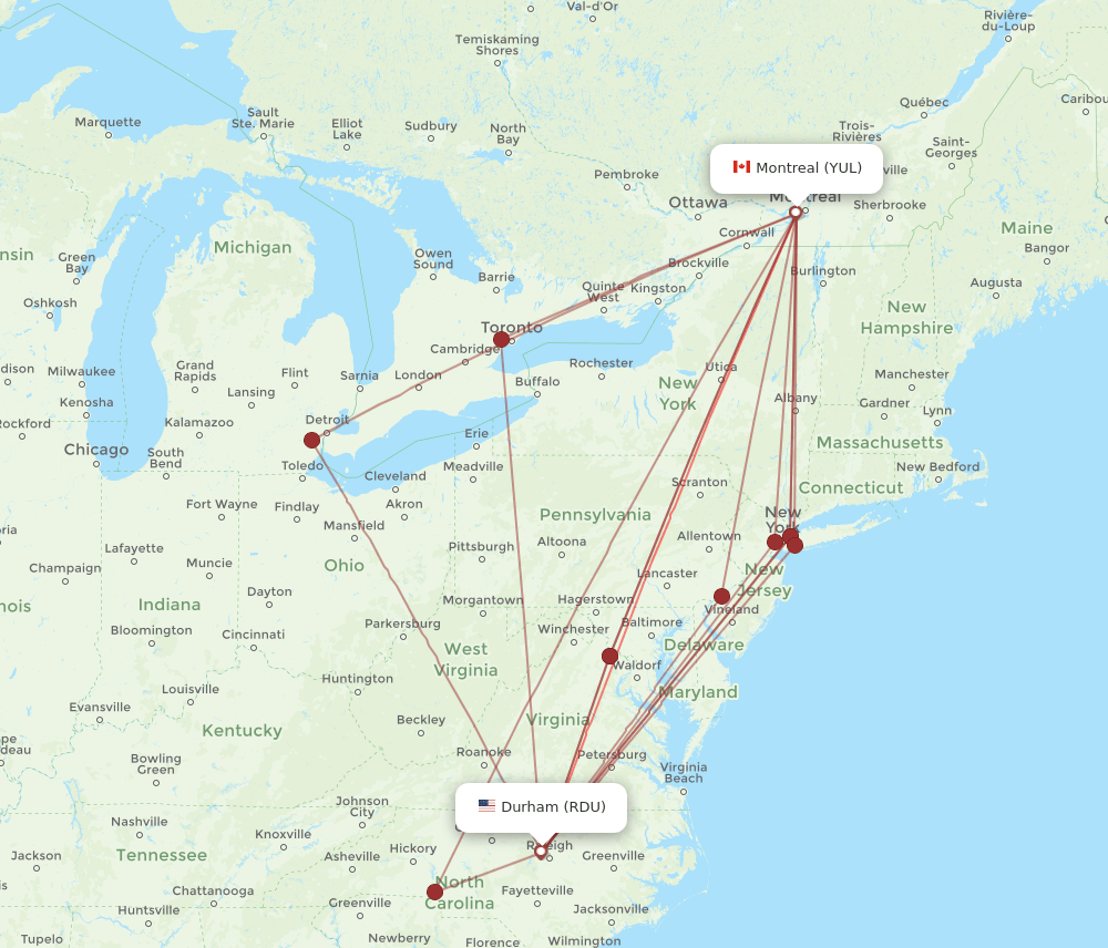 RDU-YUL flight routes