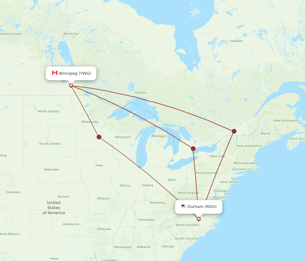 RDU-YWG flight routes