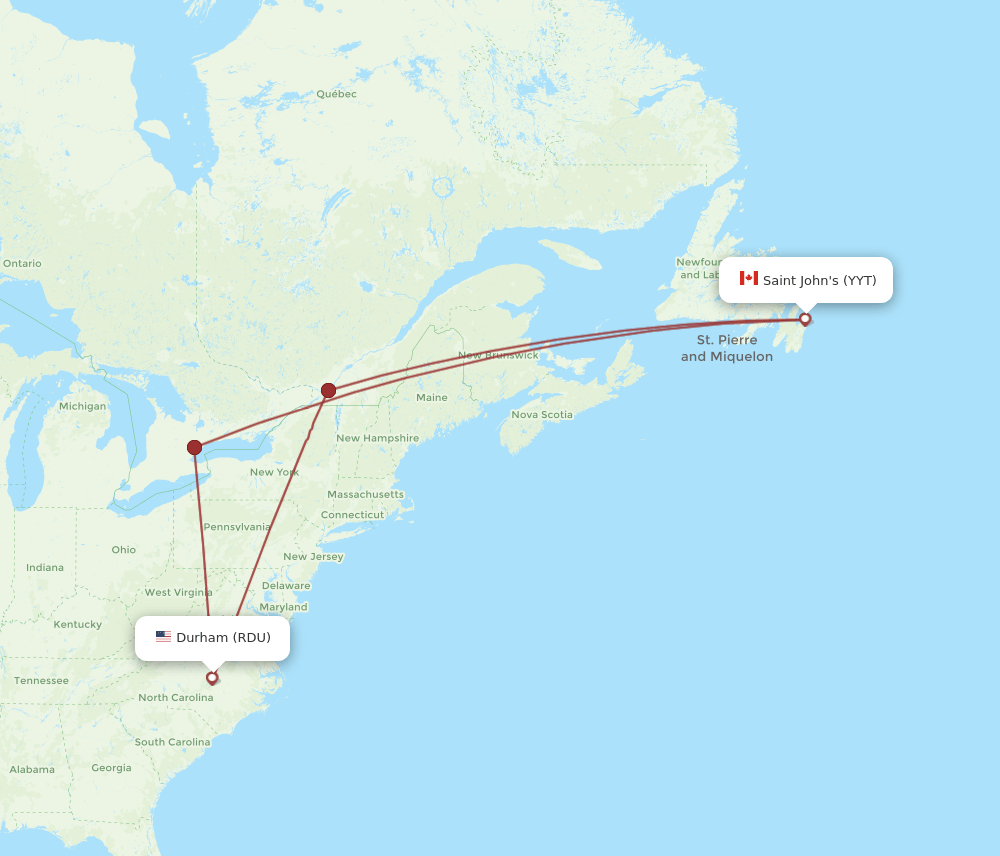 RDU-YYT flight routes
