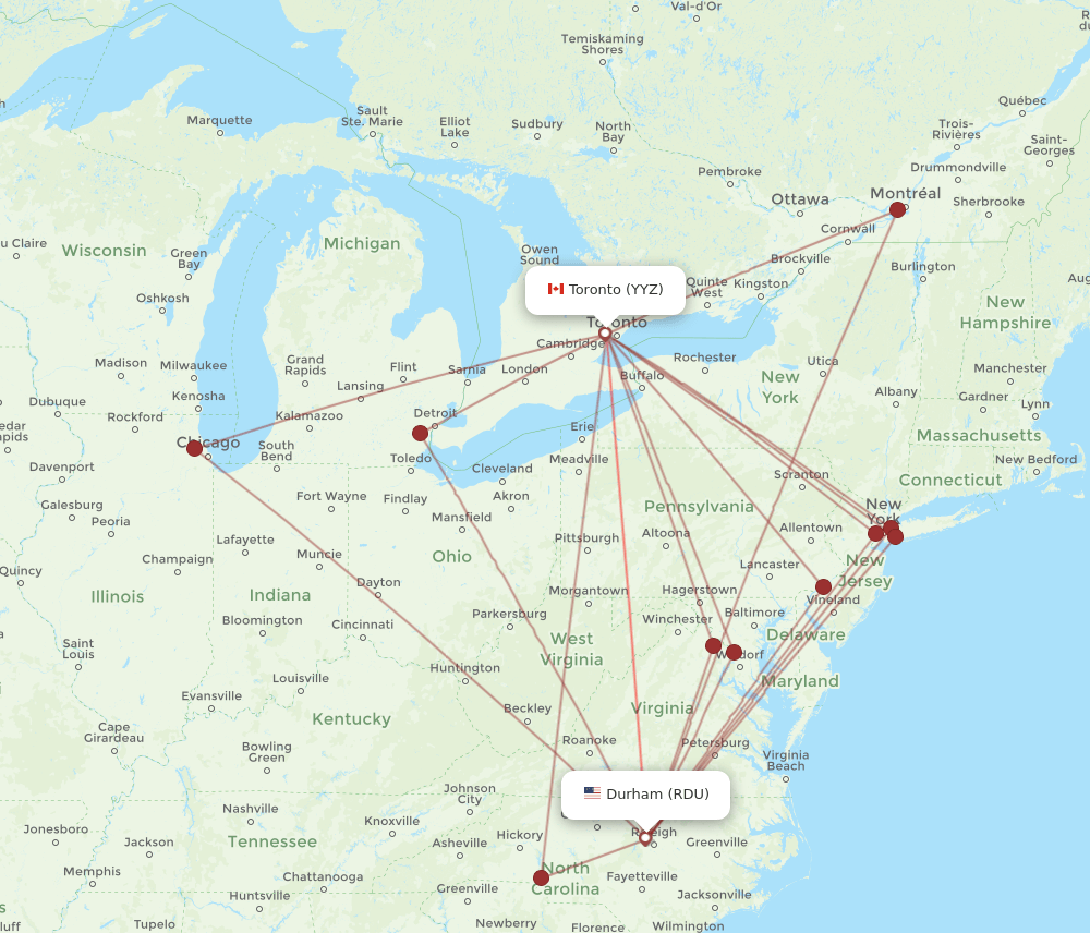 RDU-YYZ flight routes