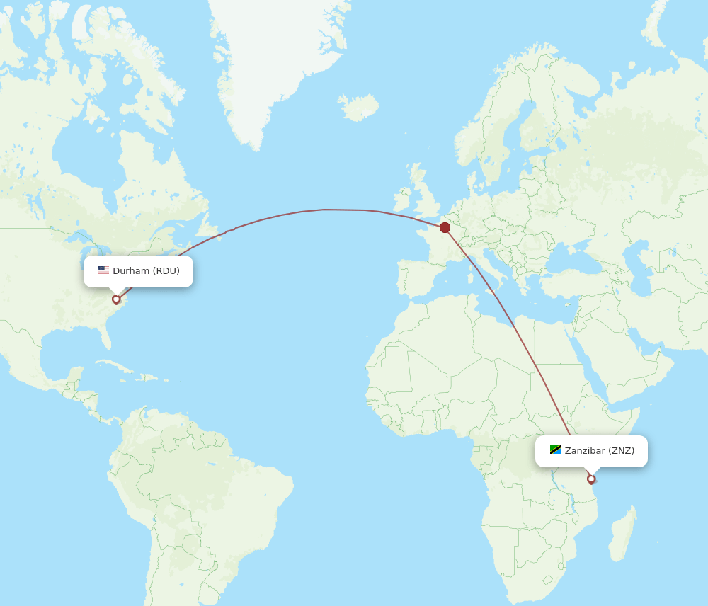 RDU to ZNZ flights and routes map