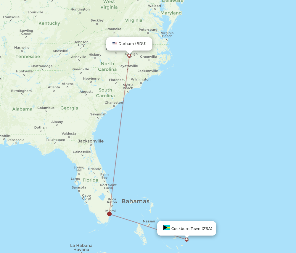 RDU to ZSA flights and routes map