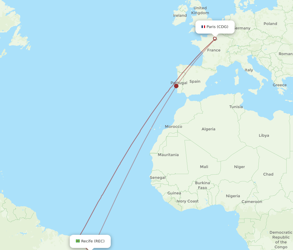 REC to CDG flights and routes map