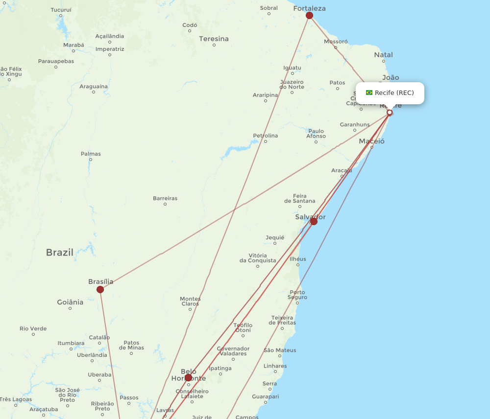 REC to CGH flights and routes map