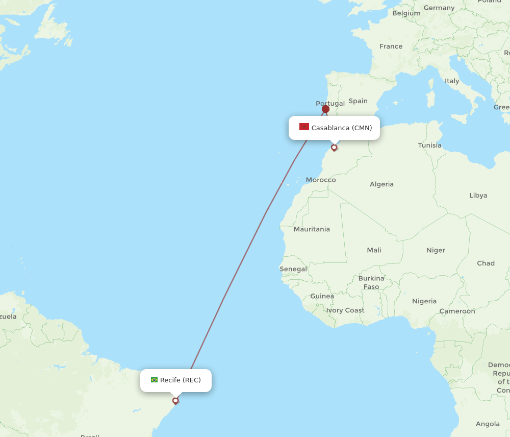 REC to CMN flights and routes map