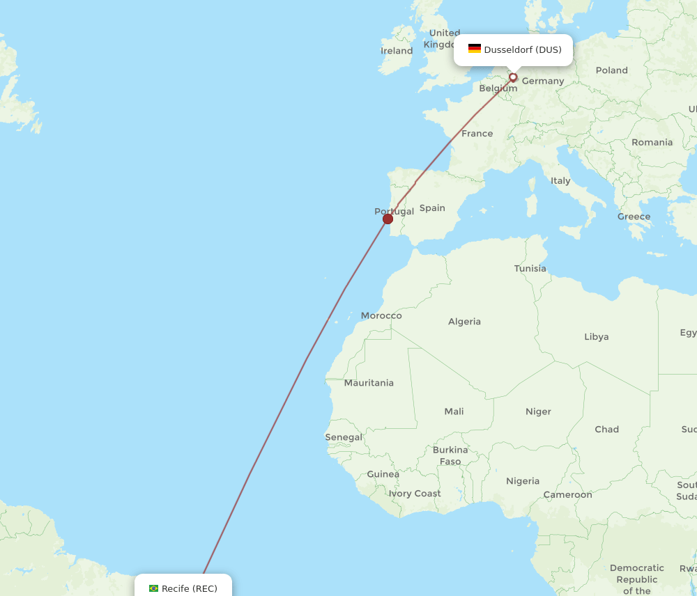 REC-DUS flight routes