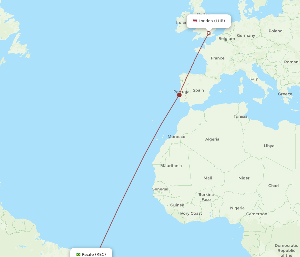 REC-LHR flight routes