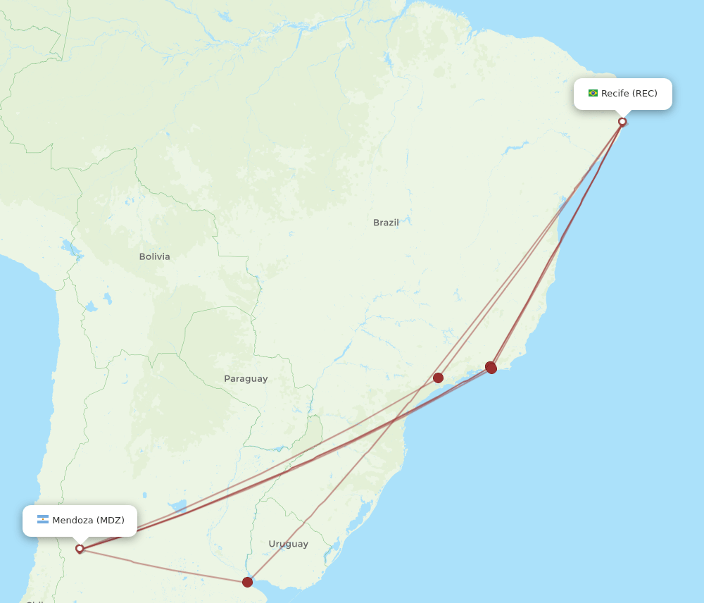 REC to MDZ flights and routes map