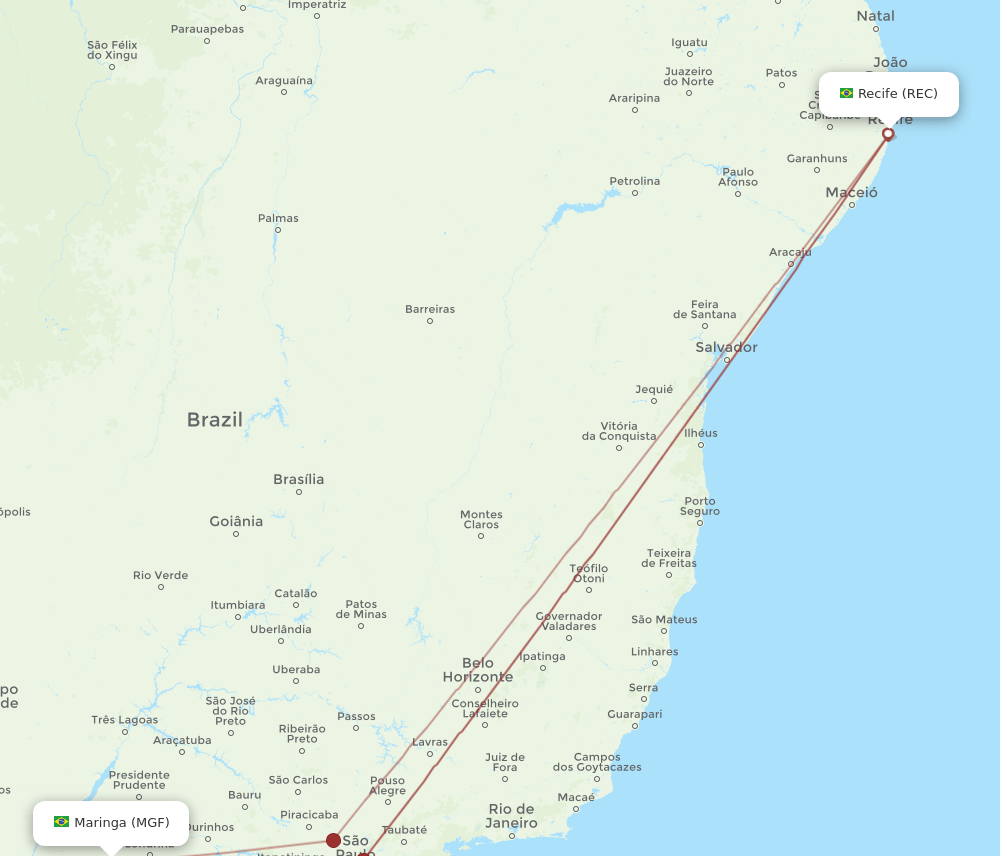 REC to MGF flights and routes map