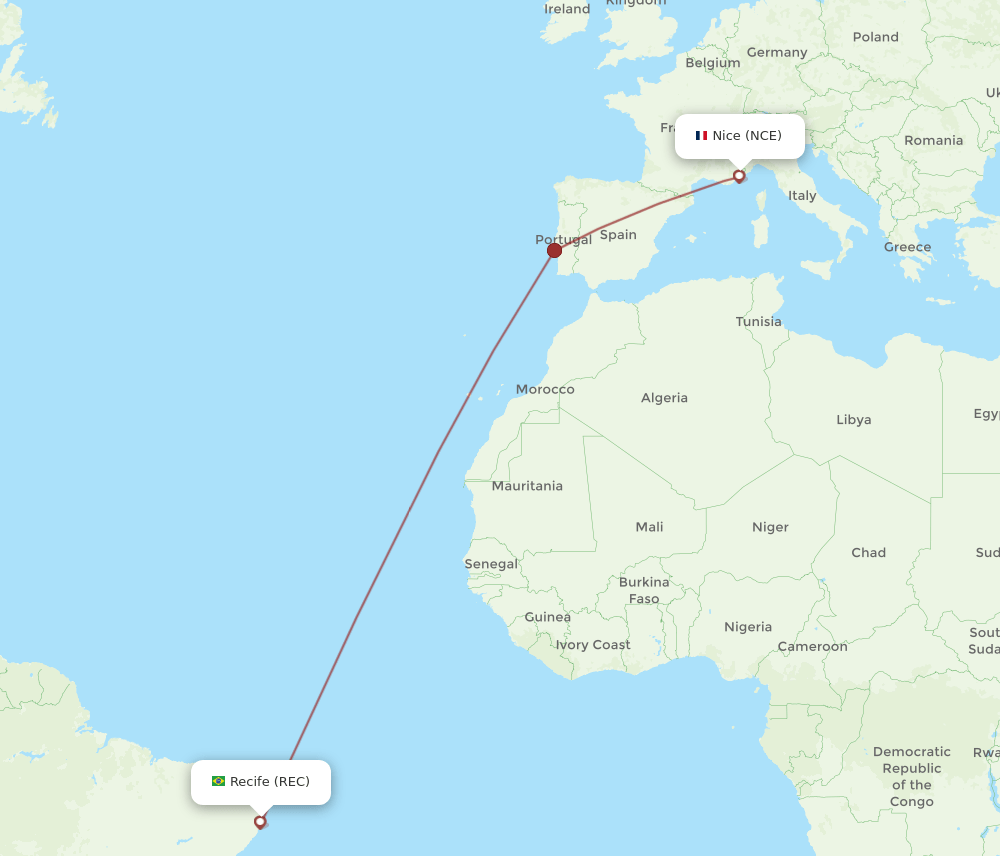 REC-NCE flight routes