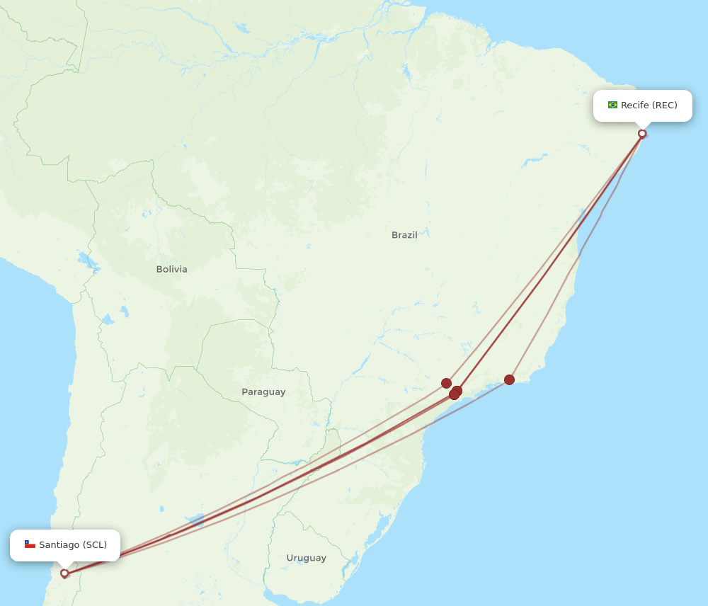 REC to SCL flights and routes map