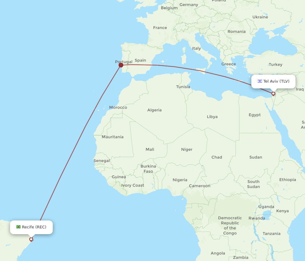 TLV to REC flights and routes map