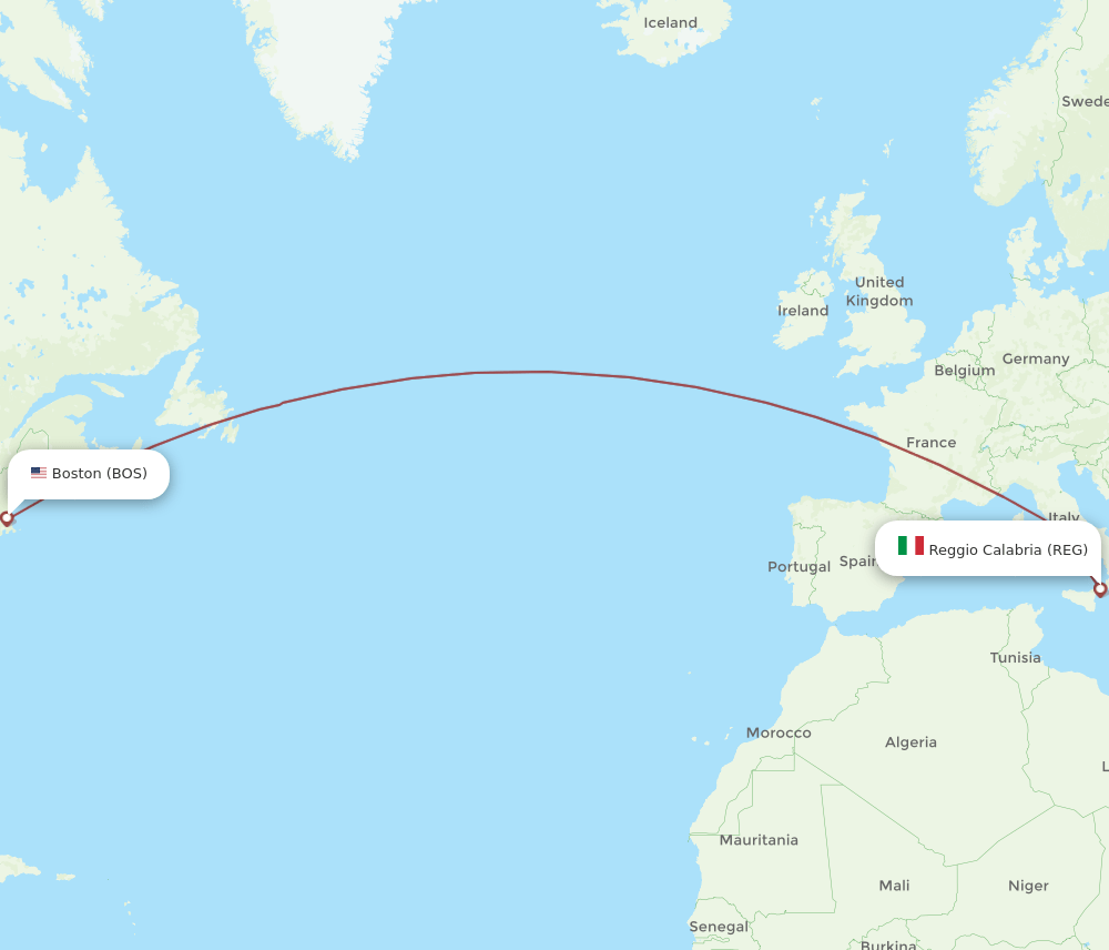 BOS to REG flights and routes map
