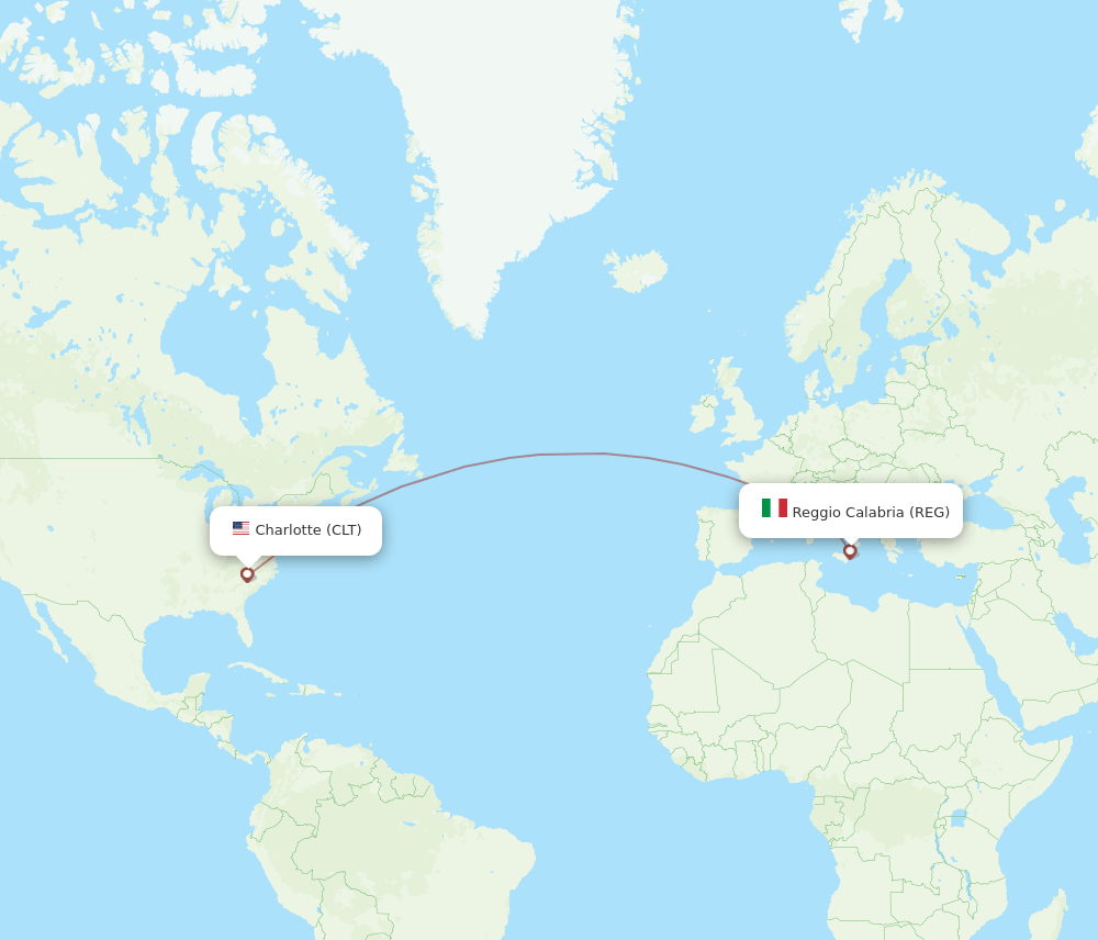 CLT to REG flights and routes map