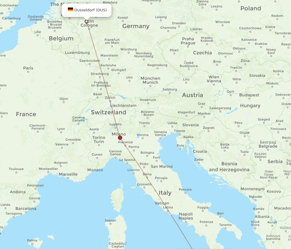 REG to DUS flights and routes map
