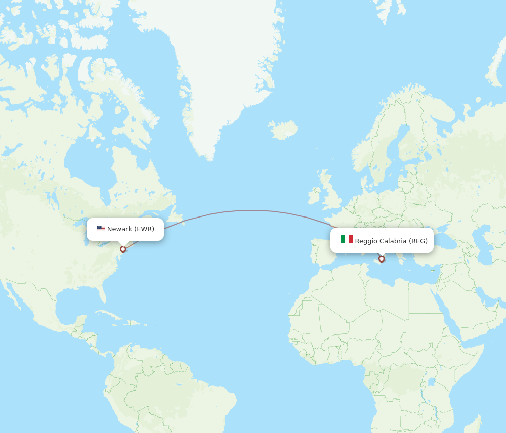 EWR to REG flights and routes map
