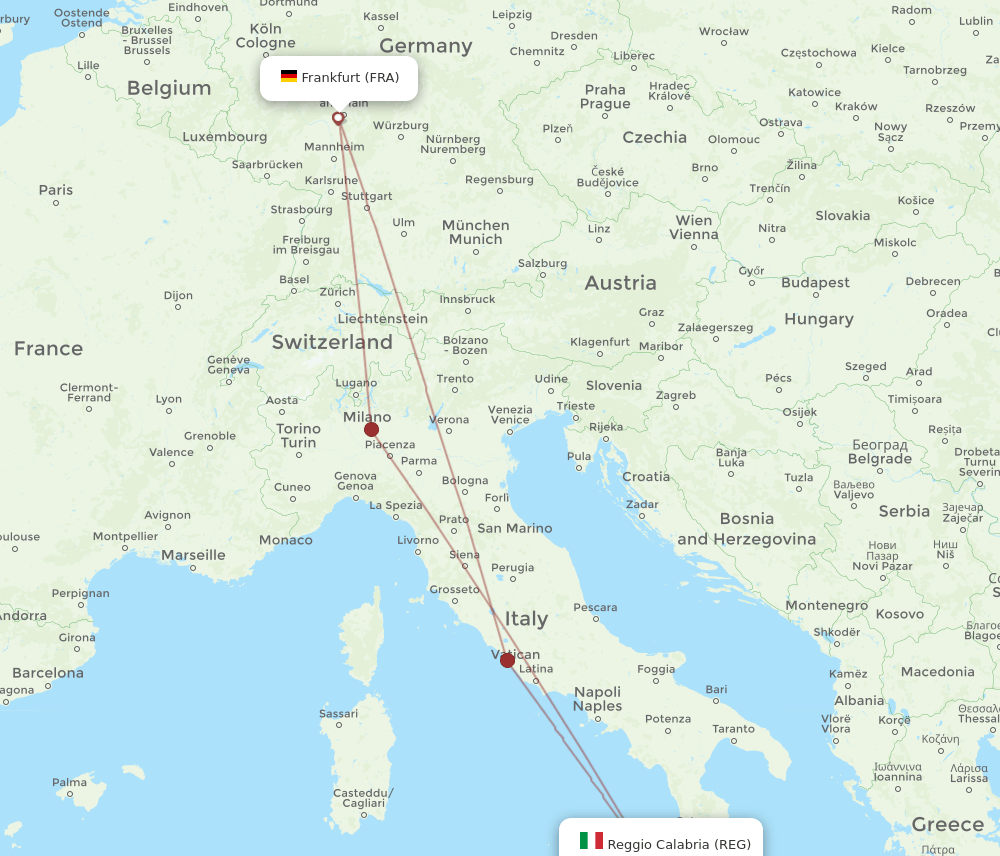 REG to FRA flights and routes map