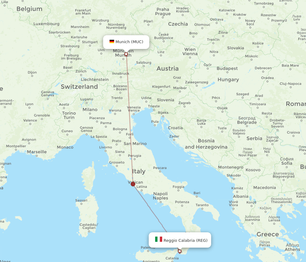 REG to MUC flights and routes map