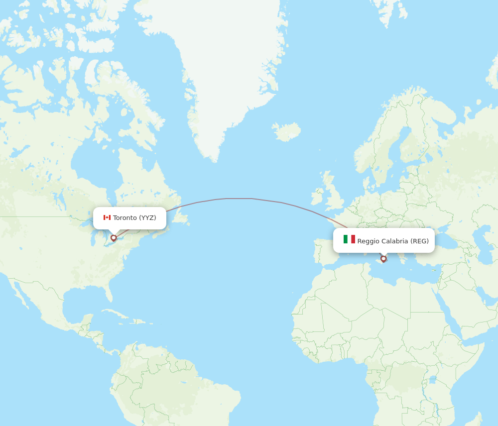 REG to YYZ flights and routes map