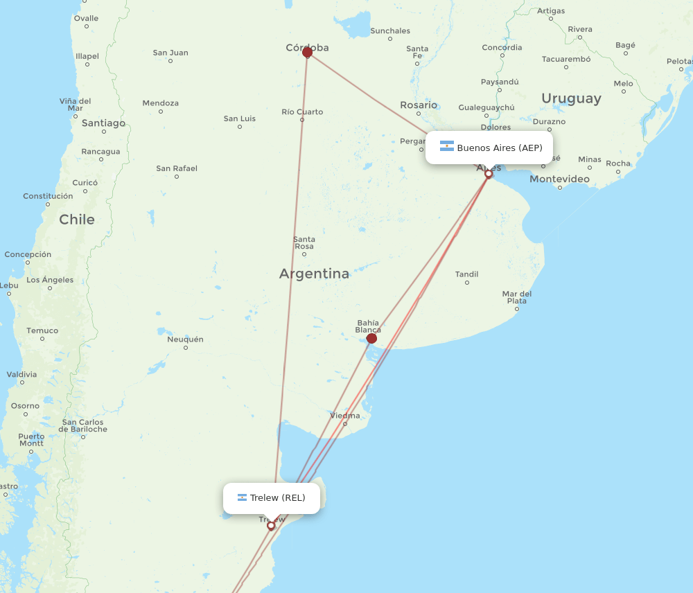 Trelew - Buenos Aires route map and flight paths